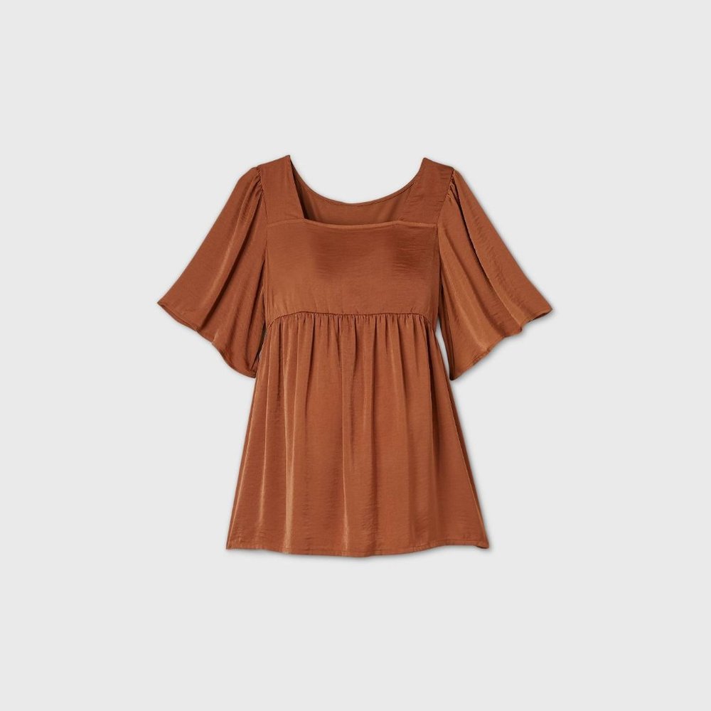 Maternity Short Flutter Sleeve Satin Front Blouse
